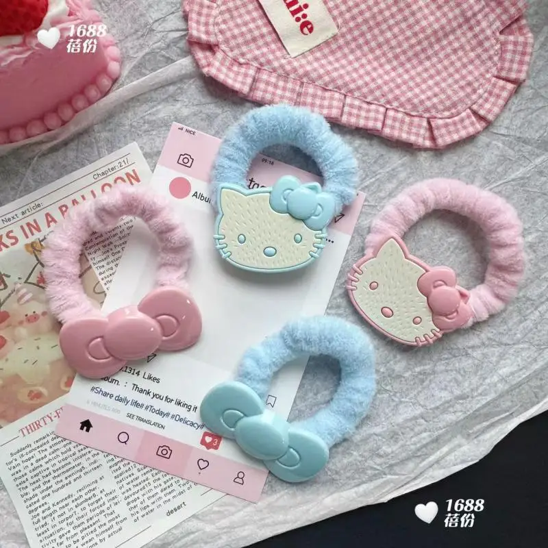 Hello Kitty Kawaii повязка для волос с бантом, 5 шт., Ins Sweet Cartoon Sanrio Girl, высокий хвост, веревка для волос, резинка для головы с фрикадельками, оптовая продажа