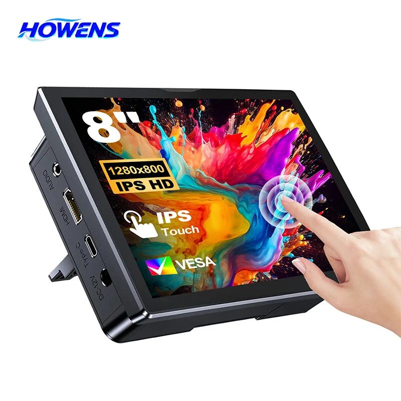 HOWENS 8 Inch IPS Touch Portable Monitor 1280*800 HDMI Type-C Screen For Laptop Switch PS4 Xbox Car Secondary Display Built-in
