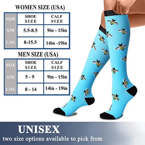 Imagen 2 del producto Calcetines de compresión para hombre y mujer, medias deportivas para enfermeras, correr, flores, animales y frutas, 6 pares