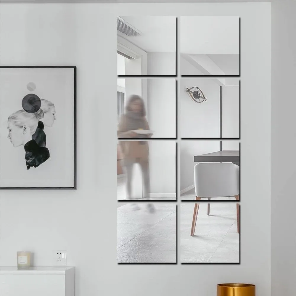 10 pcs DIY Wall Stickers Mirror Acrylic Decoration Self-Adhesive Mirror Shatterproof Lightweight Flexible Mirror Rental Housing