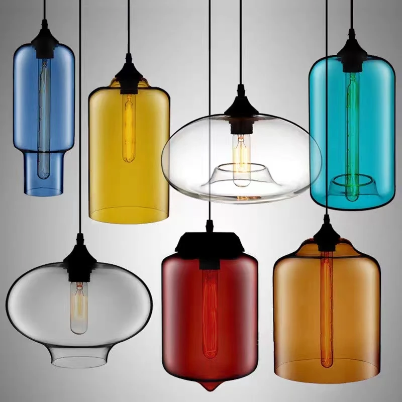 

Modern Creative Color Glass Pendant Lamp Lampshade Loft Fixture Home Decor Lights Dormitorio Hanging Light E27 85V-265V