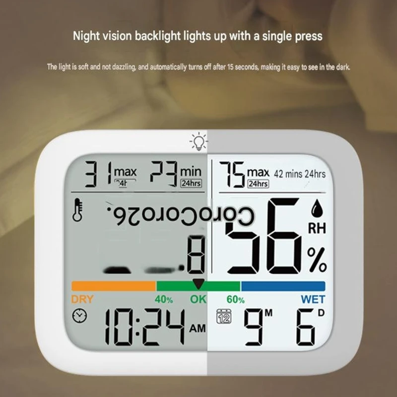 Digital Indoor Temperature Moisture Monitor with Large Screen Display, Room Comfort Clock for Bedroom Office Nursery, Wall D2RD
