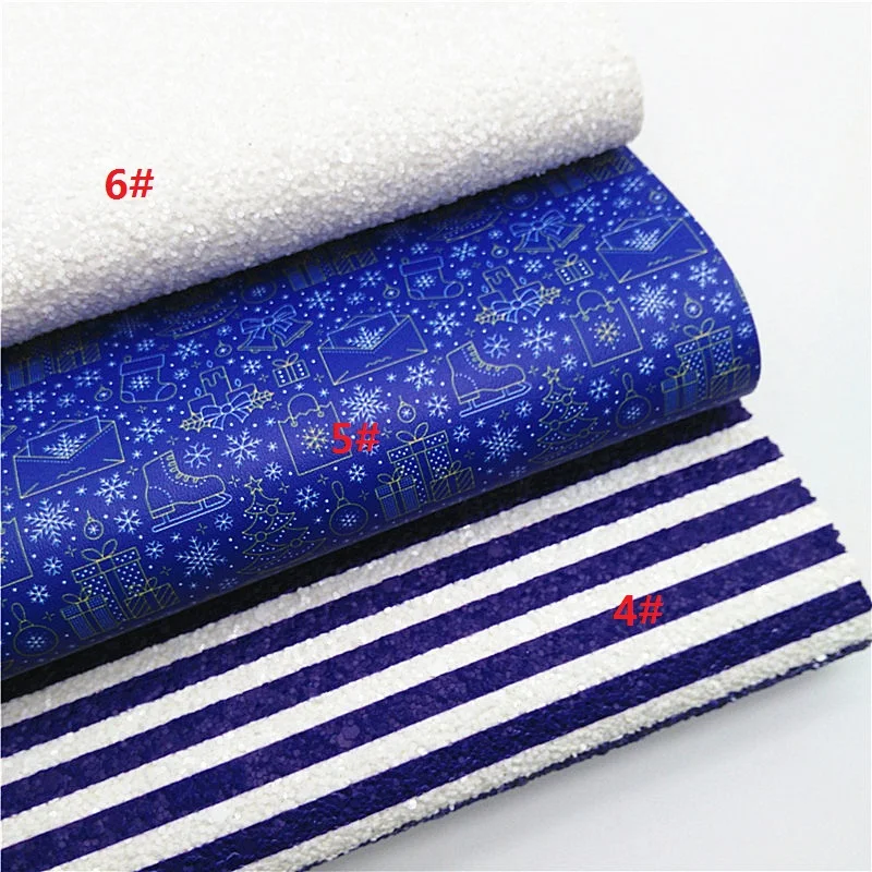 Set in ecopelle blu strisce personalizzate in pelle glitterata pupazzi di neve regalo di natale in ecopelle stampata per fiocchi fai da te Craft W282