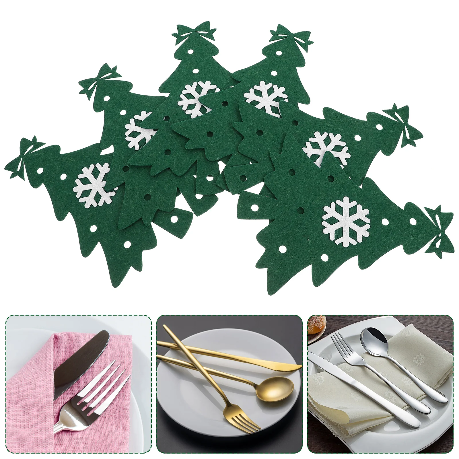 

8pcs Christmas Tree Felt Cutlery Holders Soft Silverware Storage Bags Dining Table Decoration Party Utensil Pockets Festival
