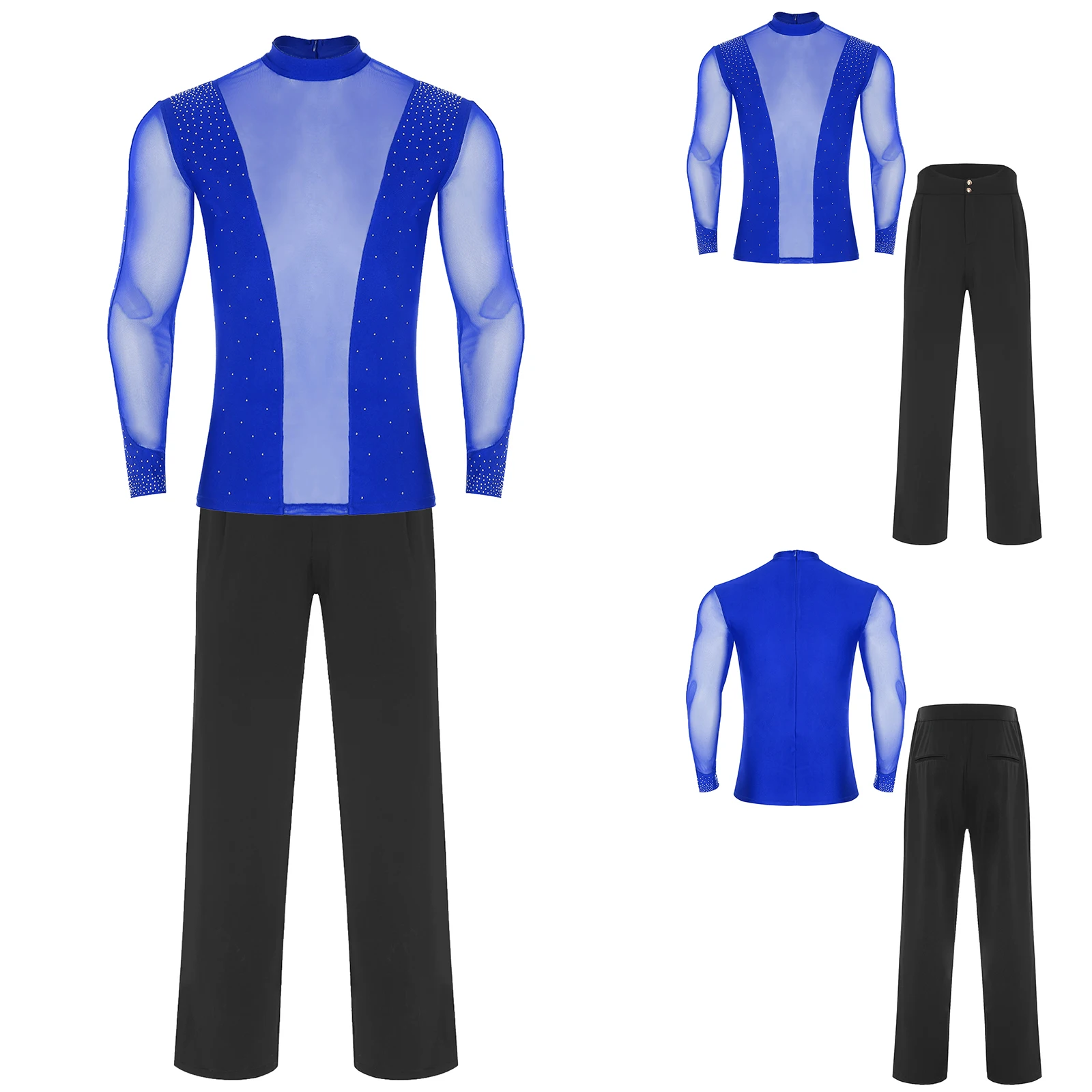 

Gentry Men Latin Ballet Waltz Ballroom Dance Outfit Sheer Shirt Top And Loose Long Pants for Rumba Tango Modern Dance Outfits