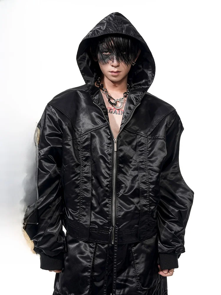 

Start Exceed End Men's Zipper Hooded Jaet Hollow out Sve Dstring Flight Jaet Loose Fit Youthful Sle Spring Summer