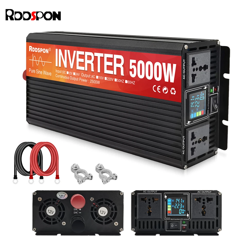 rddspon inversor de onda senoidal pura com display lcd conversor de voltagem micro inversor solar para carro 12v 24v 220v 3000w 4000w 5000w 01