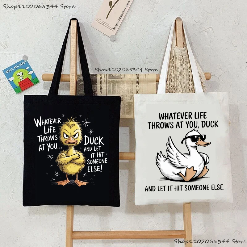 

Sassy Duck "Whatever Life Throws At You, Duck" Print Women's Handbags Fashion Humor Sarcasm Animal Casual Teen Shoulder Bag