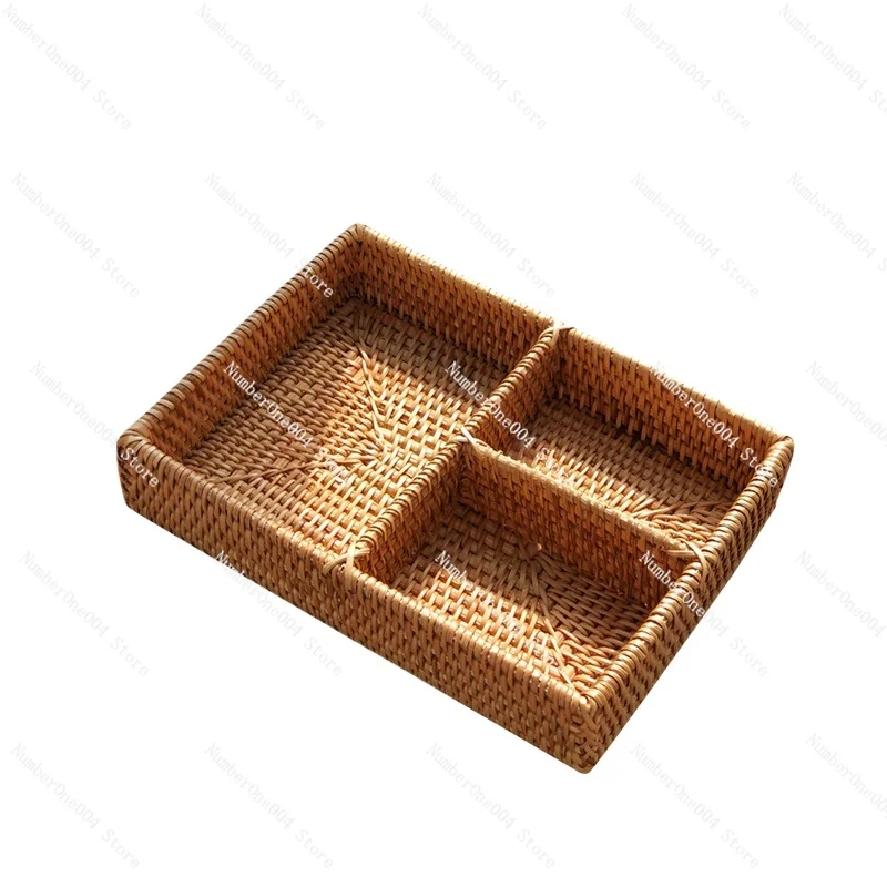 Applicable to Rattan key remote control storage box Desktop grid storage box cutlery basket tableware organizer board storage