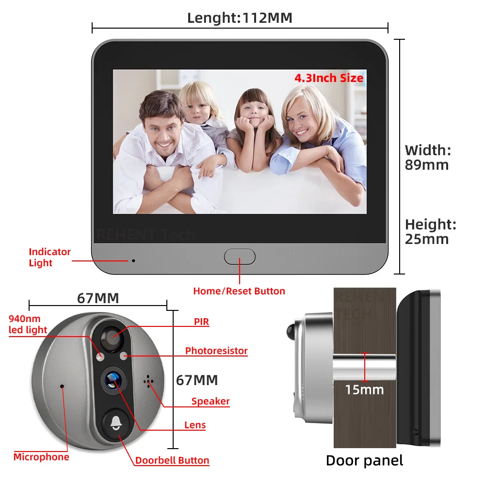 3MP 2.4G WiFi Doorbell ICam365 APP 5000mAh Door Eye IR Night Vision Door Smart Peephole Camera Video Intercom Digital Viewer