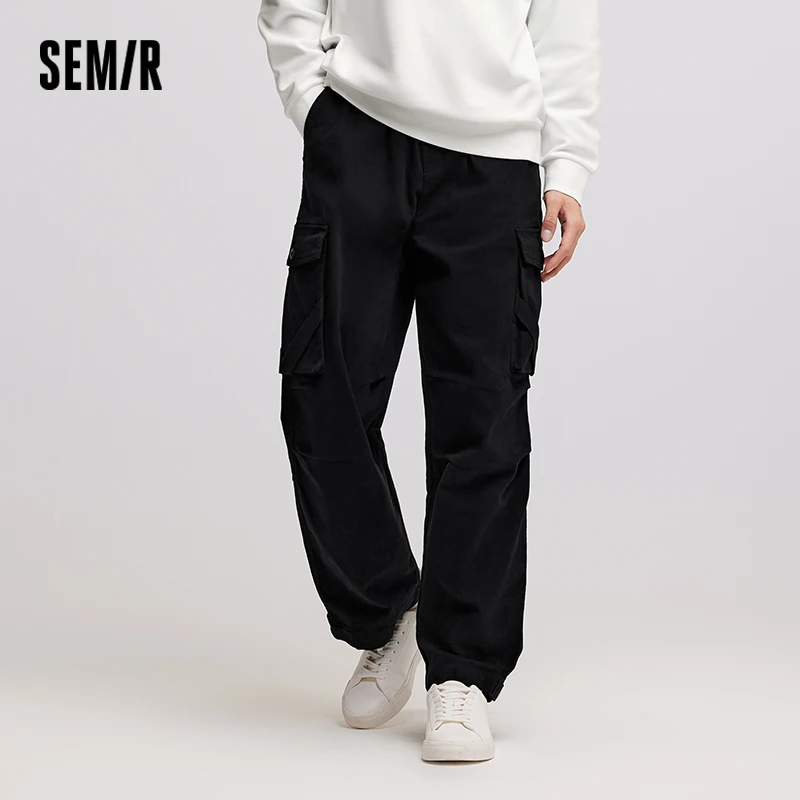 

Semir Casual Pants Men 2024 Winter New Versatile Loose Straight Work Pants Elastic Waist Long Pants Solid Color Pants