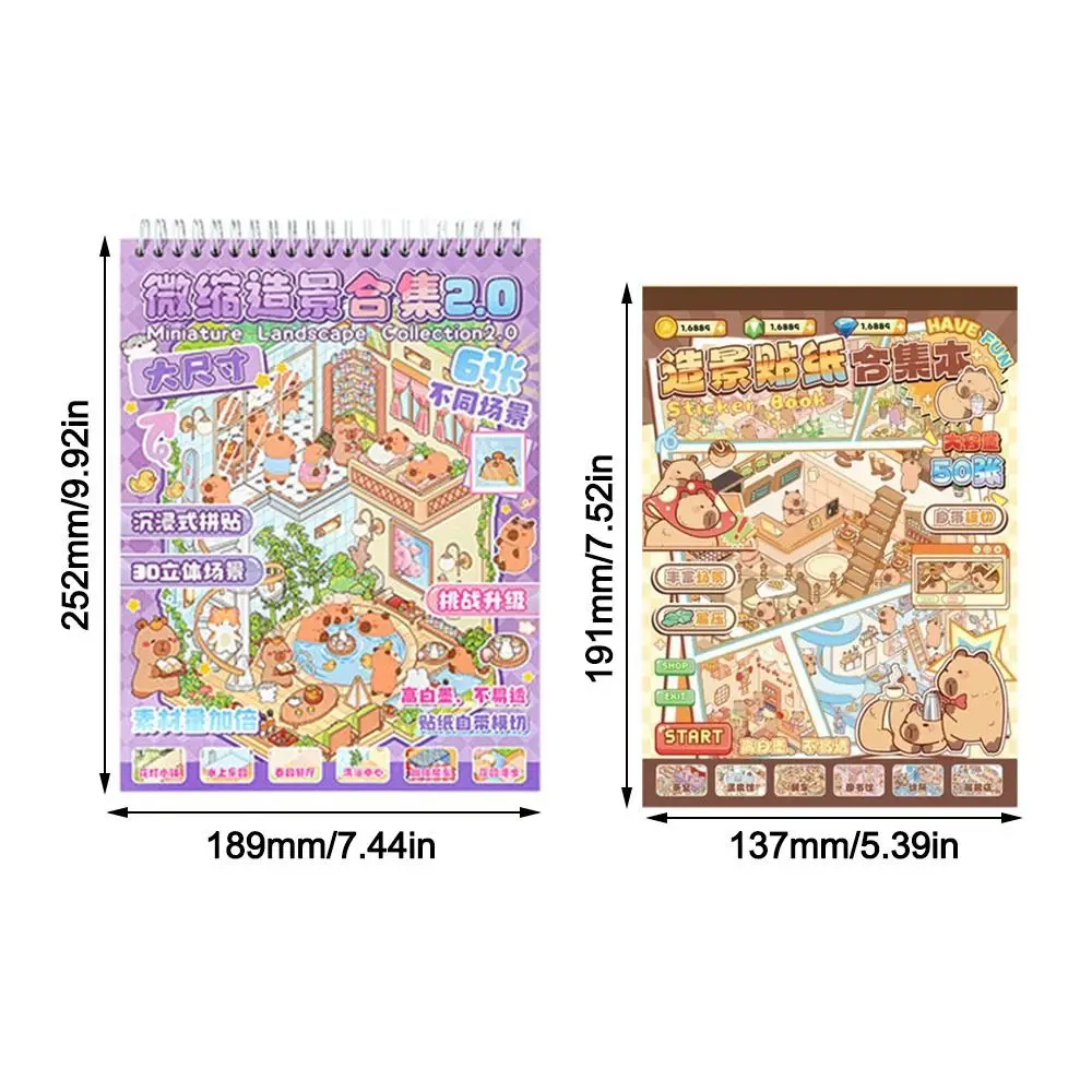 Colección de escenas en miniatura de Capibara, pegatina de paisaje 3D de descompresión para mascotas, apilamiento Visual, pegatinas de juego de juguete DIY, regalos para niños