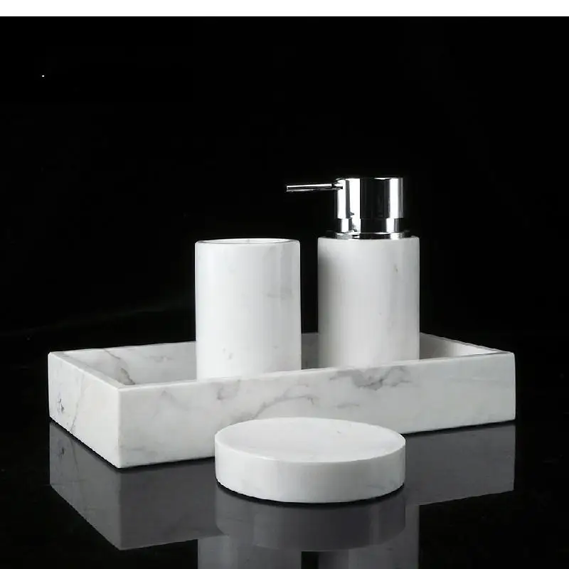 

Three-piece Suit White Marble Electric Toothbrush Holder Home Hotel Bathroom Accessories Supplies Glass Gargle Cup with Tray