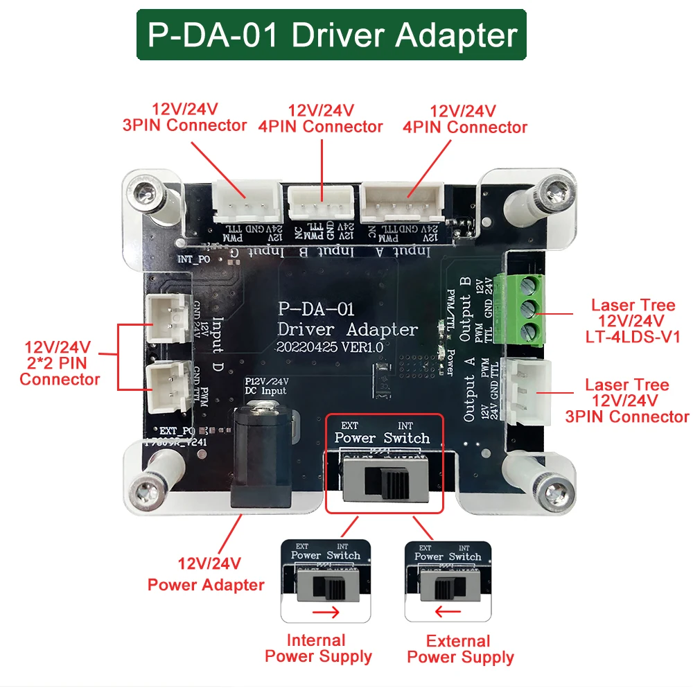 LASER TREE 20W 40W 80W Laser Module Interface Adapter Board Connector  Support for Engraver Cutter Machine 2Pin 3Pin 4Pin