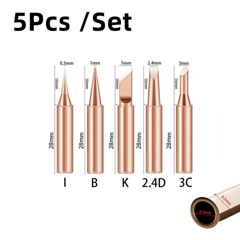 5Pcs I+B+K+2.4D+3C Soldering Iron Pure Copper 900M Soldering Iron Head Set Inside Hot Bare Copper Electric Soldering Iron Tip