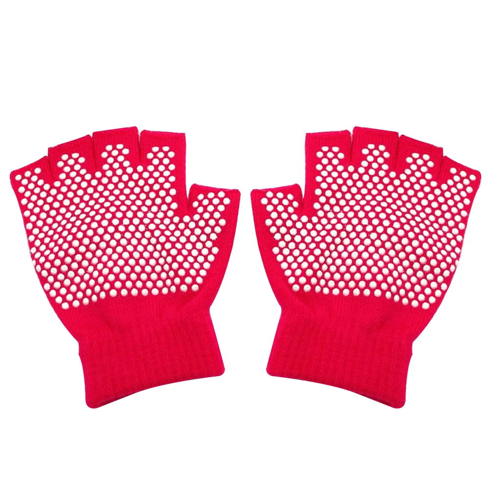 قفازات يوجا غير قابلة للانزلاق نصف إصبع من القطن المحبوك للتمرين واللياقة البدنية قفازات وردية مريحة قابلة للتنفس بدون أصابع للرياضة
