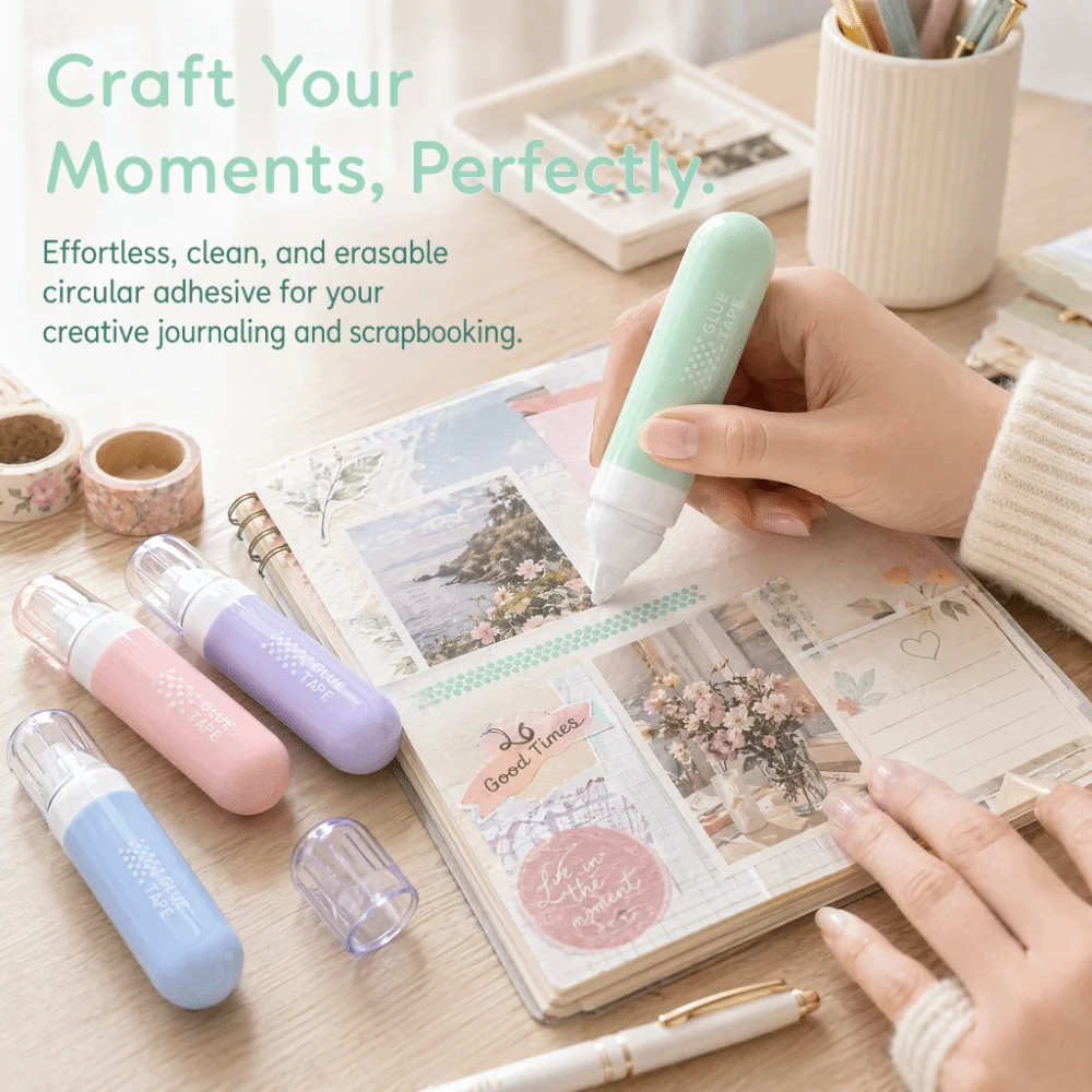 4pcs/set Morandi Color Dot Glue Tape Erasable Diamond Shaped Double Sided Tape Roller Double-sided Adhesive Tape Scrapbooking
