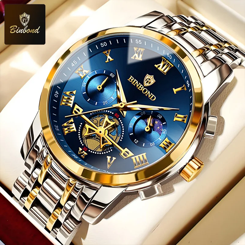 

BINBOND B780 Top Brand Mens Quartz Luxury Stainless Steel Luminescence Clock Casual Chic Waterproof Outdoor Sport Watch