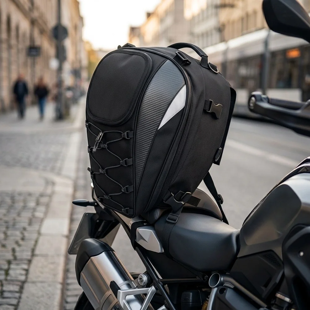 Waterproof Expandable Motorcycle Tail Bag Helmet Storage Backpack With Rain Cover For Riding Sissy Bar Luggage Tool