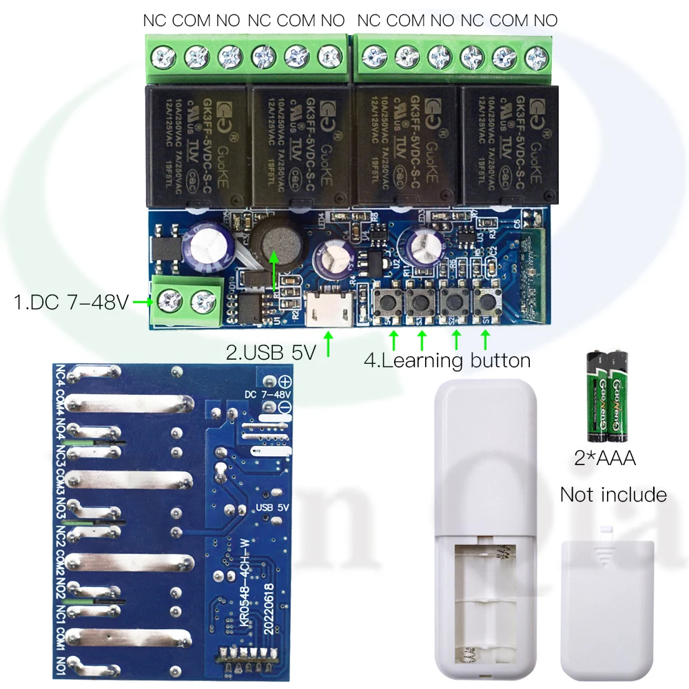 Ewelink WiFi Commutateur Intelligent, commutateur de Télécommande Sans Fil RF 7V 12V 24V 48V Commutateur Module de Synchronisation du Récepteur 4CH,