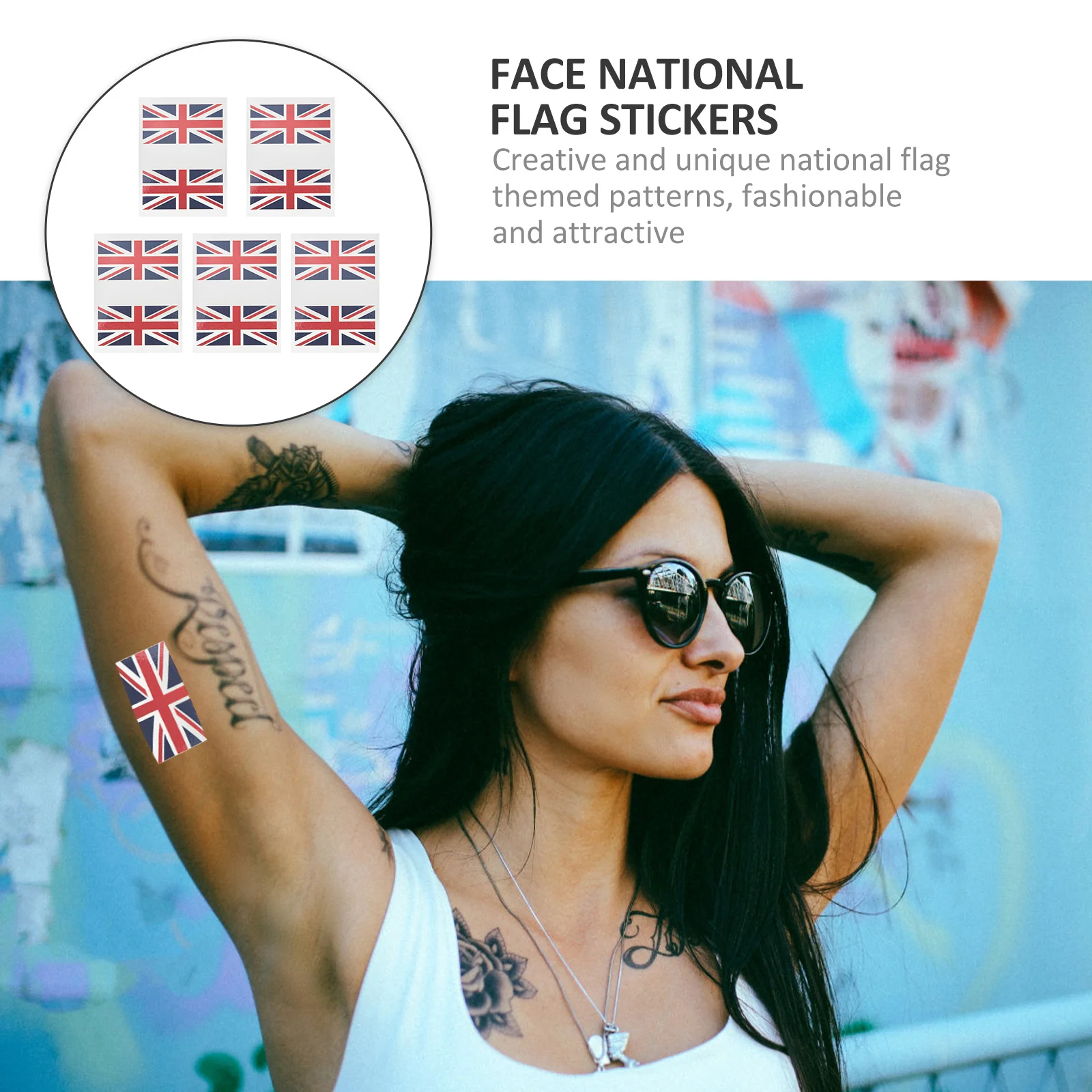 

5Sets British Flag Face Stickers Waterproof National Flag Temporary Decals Creative Patterns for Football