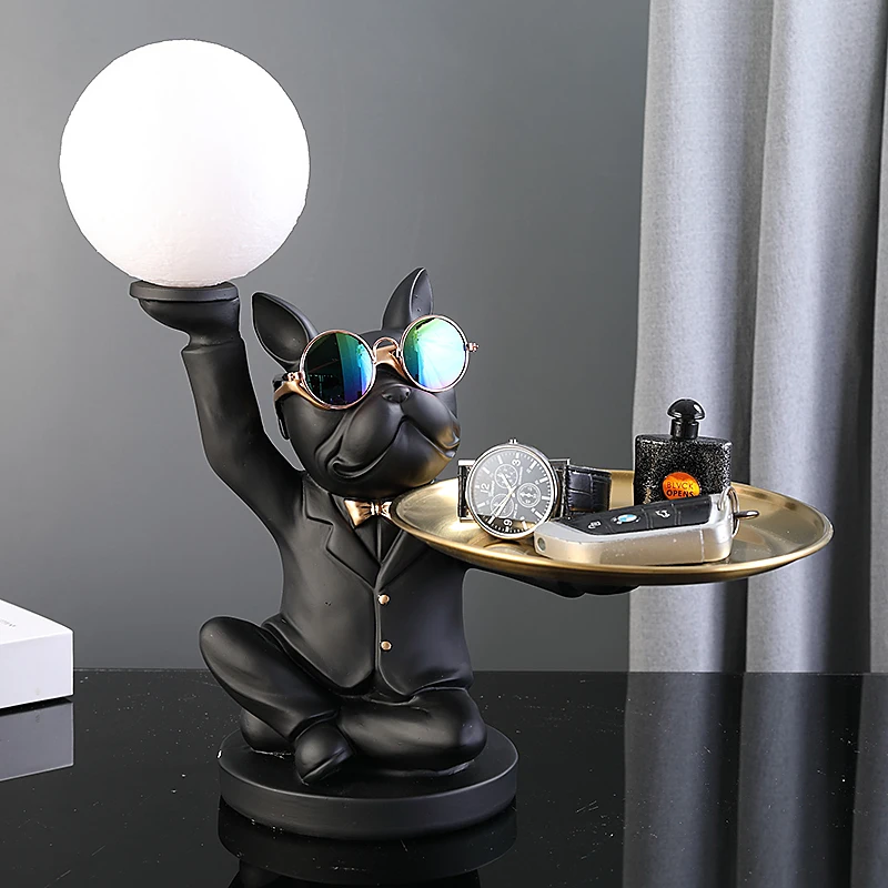 

French Bulldog Statue Design Tray Room Table Decoration Light Home Décor Statue for Bedroom Animal Resin Sculpture Dog Gift