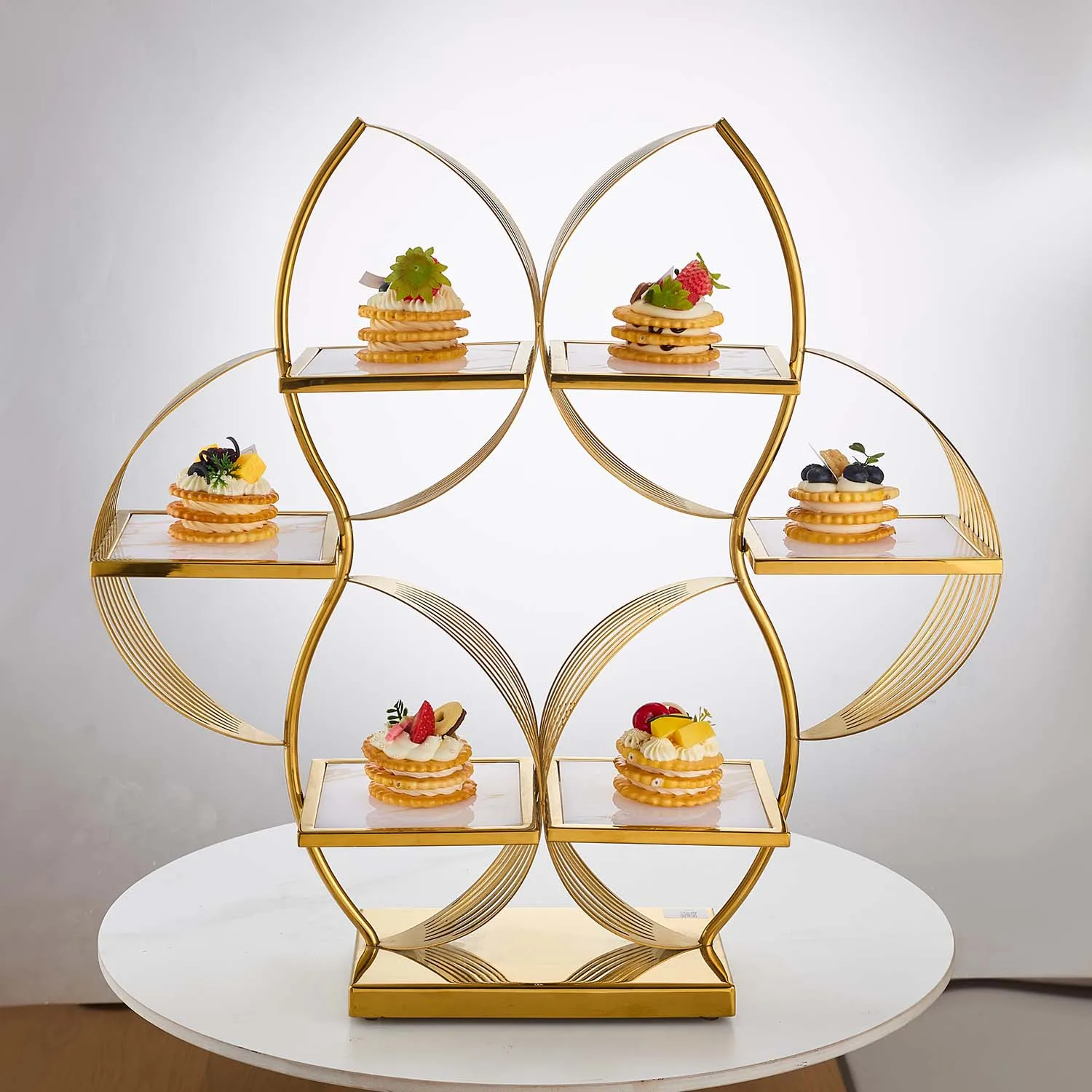 Plus size afternoon tea snack rack dessert table display rack Chinese high-end buffet ornament golden hotel