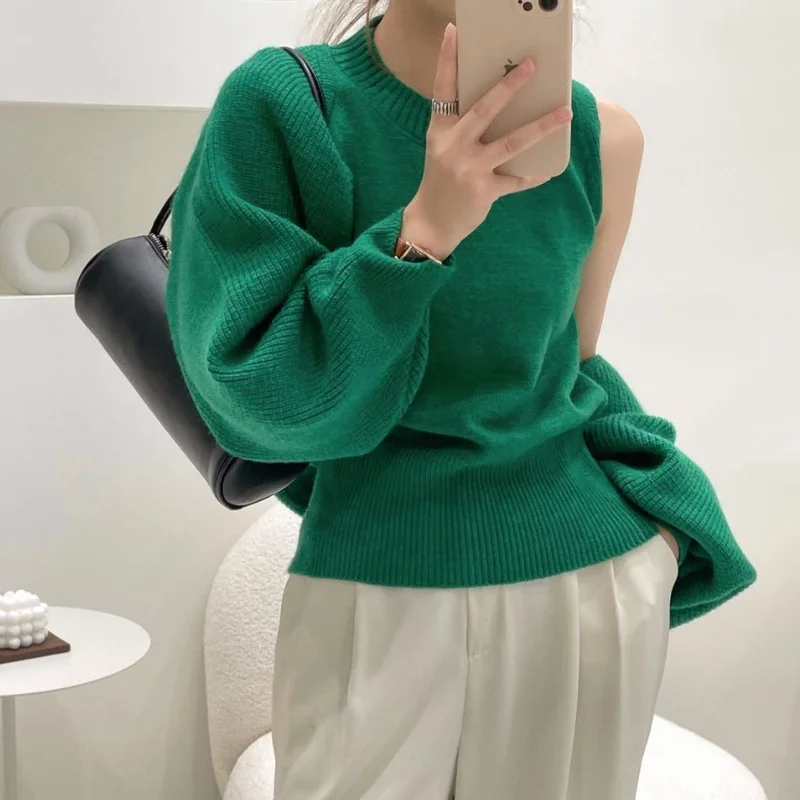 

2023 Green Cashmere Sweater Sexy 2 Piece Sets Knit Sweaters Women Korean Chic Autumn Winter Female O-neck Short Cardigan Jumpers