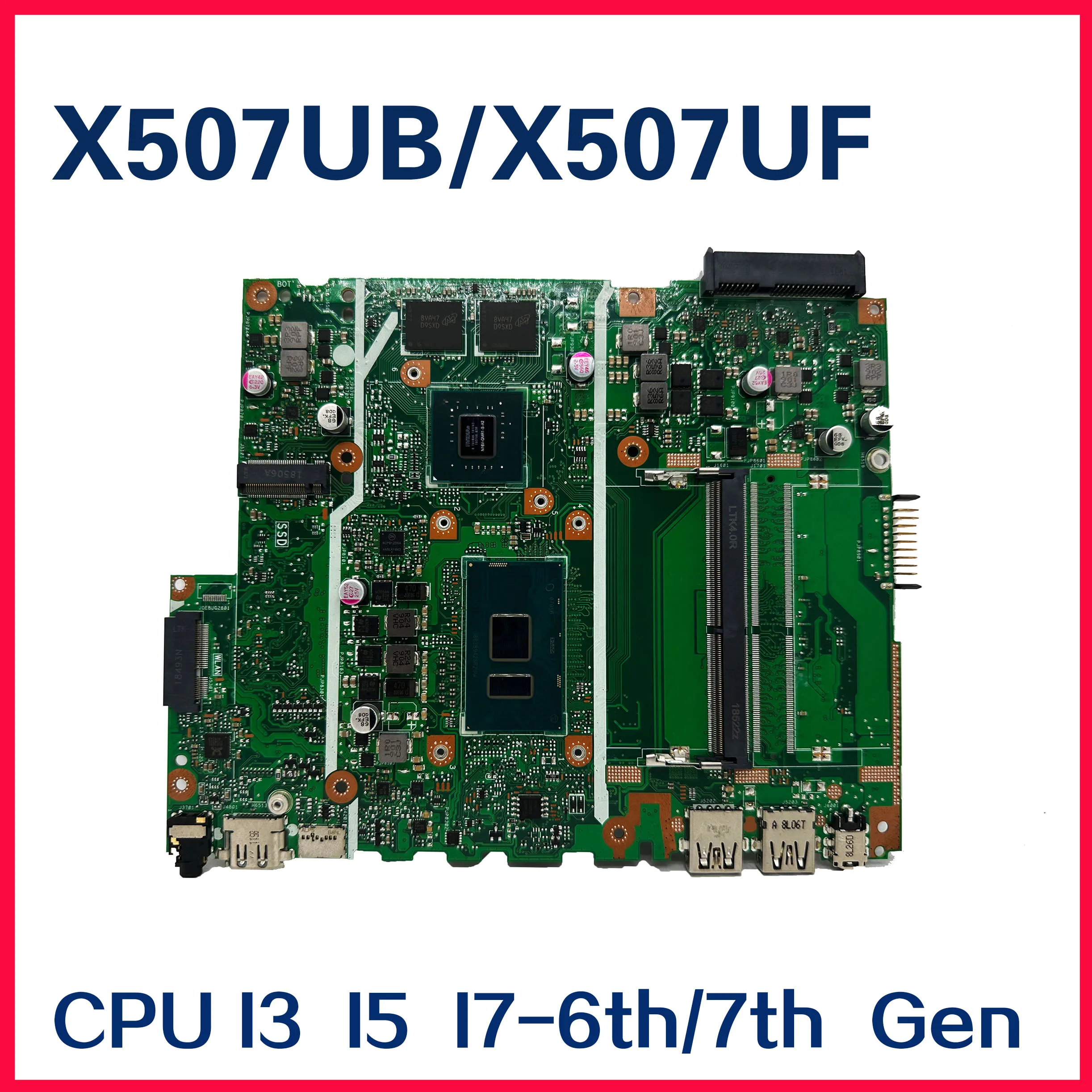 Motherboard Dinzi X507UB X507UBR UNTUK Asus X507utar X507UA X507UF Y5000UB Y5000U Laptop Mainboard dengan I3 I5 I7 6th 8th V2G/GM