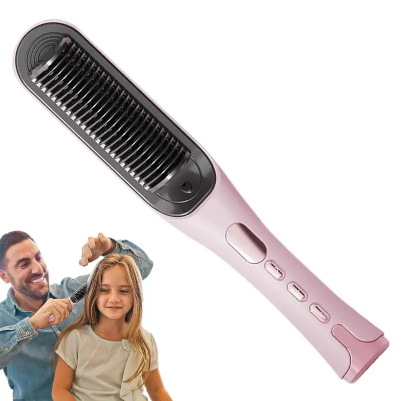 

Heated Brush Hair Straightener Electric Fast Heating Hair Straightener Comb 3 Temperature Settings Portable Travel Heat Brush