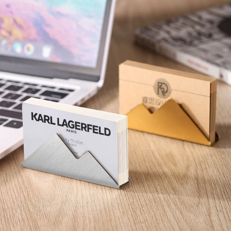 Gold Business Card Holder Stainless Steel Desk Display Stand Desk Accessories Organizer Desktop Decoration Office Supplies