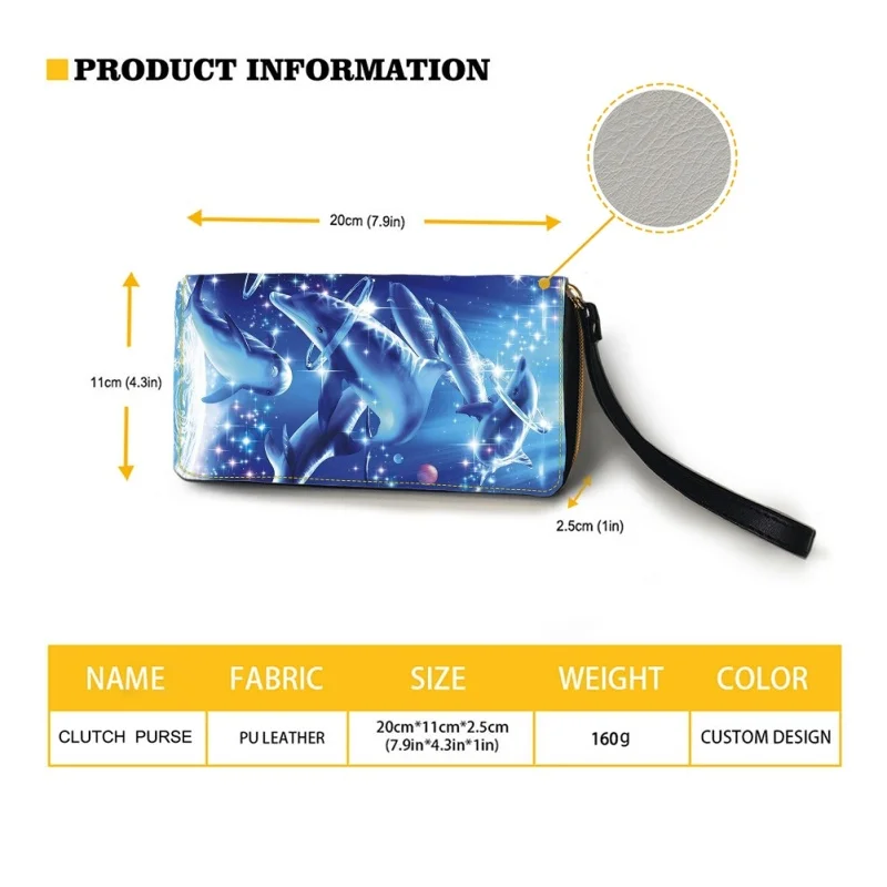 Belidome Blue Dolphin Wristlet Clutch Cell Phone Wallet for Womens PU Leather Card Holder Multi Card Organizer Wallets Purse