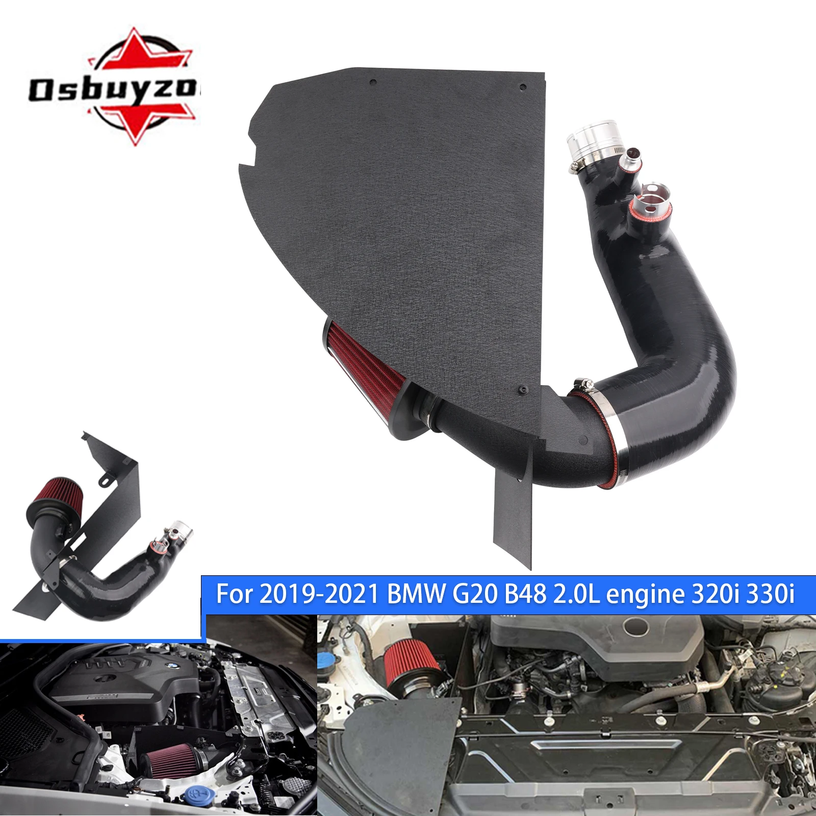 طقم مدخل هواء بارد أسود لـ 2019-2022 BMW 320I 330I G20 G21 2.0L L4 B48 أنبوب مدخل توربو المحرك #1