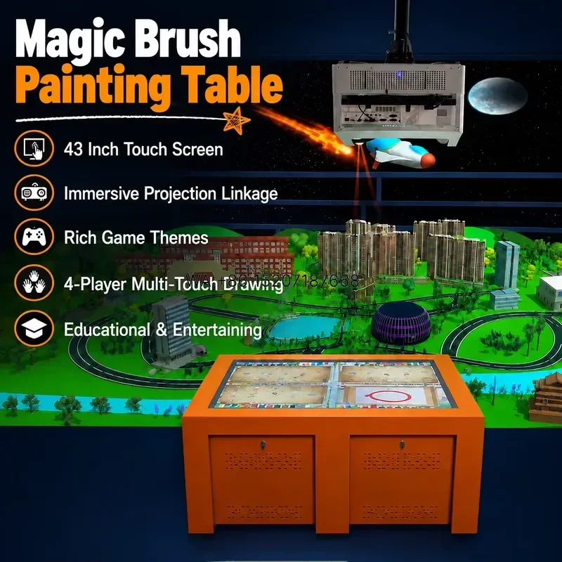 Wmwmnu 4 Player Interactive Touch Painting Table 43 Inch Touch Screen Kids Drawing Table with Immersive Projection Linkage