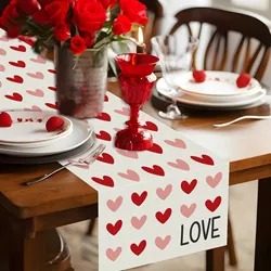 Valentine'S Day Love Heart Linen Table Runners Dresser Scarves Decor Reusable Kitchen Dining Table Runner Party Decoration