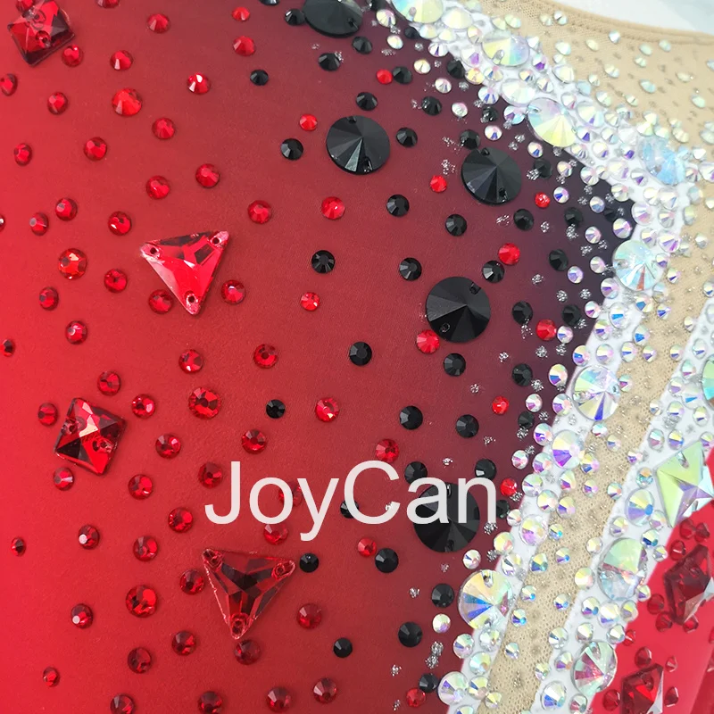 JoyCan-أحجار الراين ثدي جمباز للفتيات والنساء ، سبانديكس ، ملابس رقص أنيقة ، أحمر ، منافسة