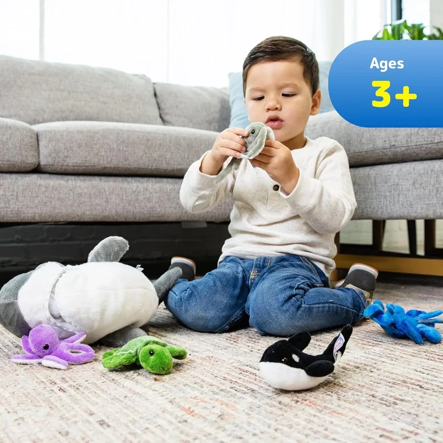 Giant Plush Shark Toy with 5 Sea Animals Turtle Whale Octopus Stingray Crab - Soft Stuffed Animal for Aged 3 Up - Fun Gift for