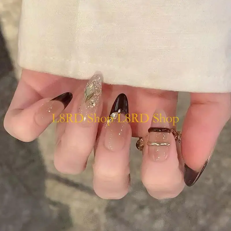 

L8RD 24PCS Средний миндальный напресс на ногте француз