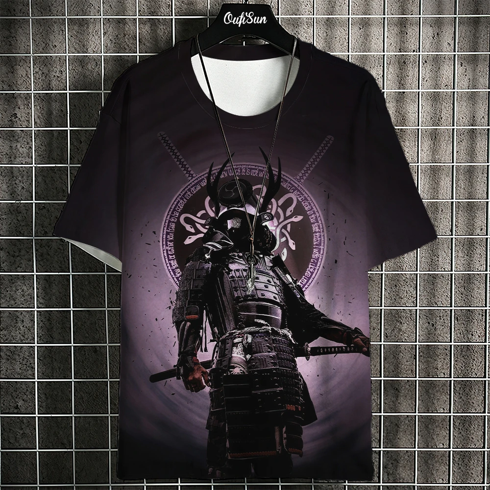 Summer Men's T-Shirt Japanese Samurai Print Casual O-Neck Short Sleeve 3d T-Shirts Street Cool Tops Oversized Male Clothing