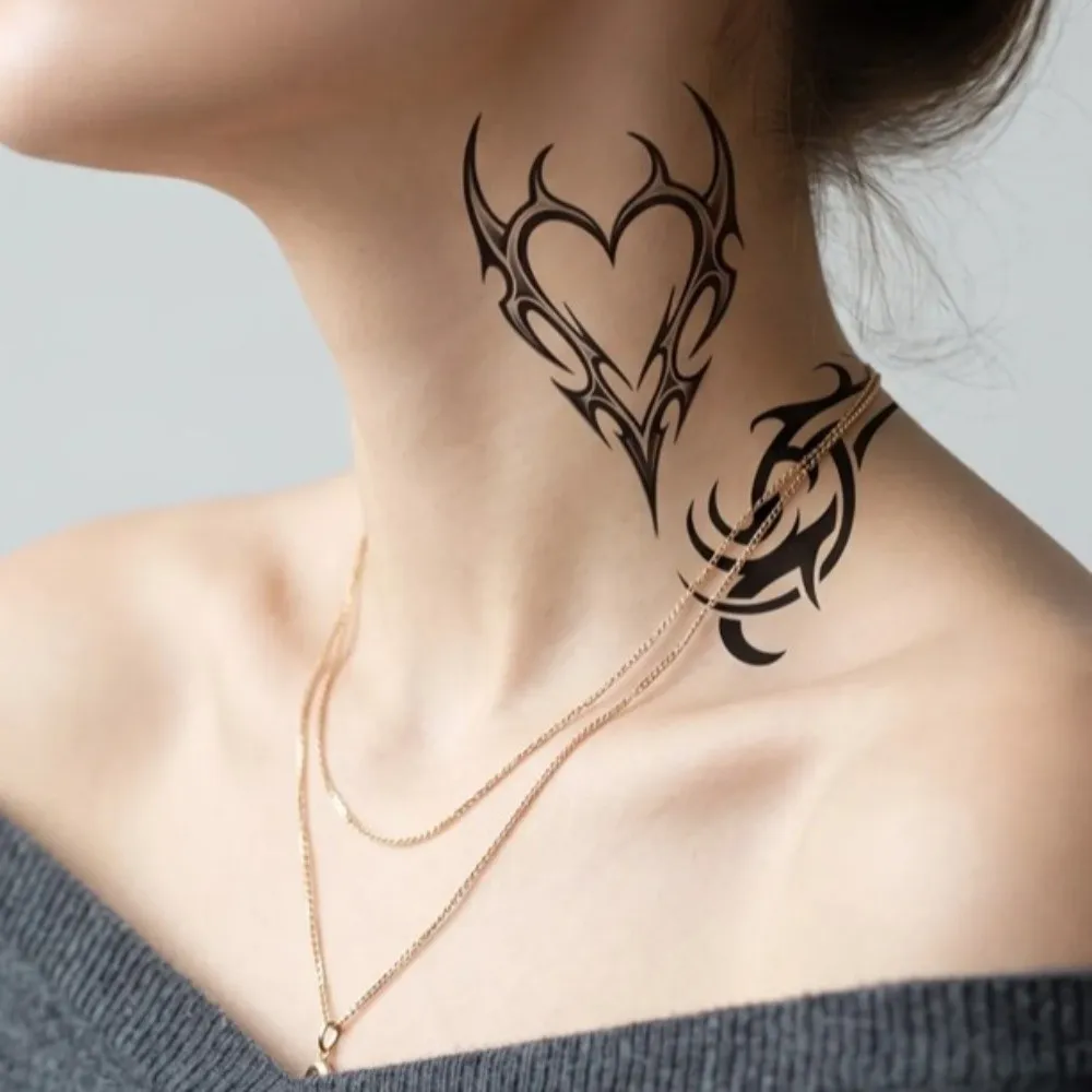 Y2k Spicy Girl Punk Style Tattoo Stickers Totem Butterfly Demon Love Heart Body Art Sticker Removable Long Lasting