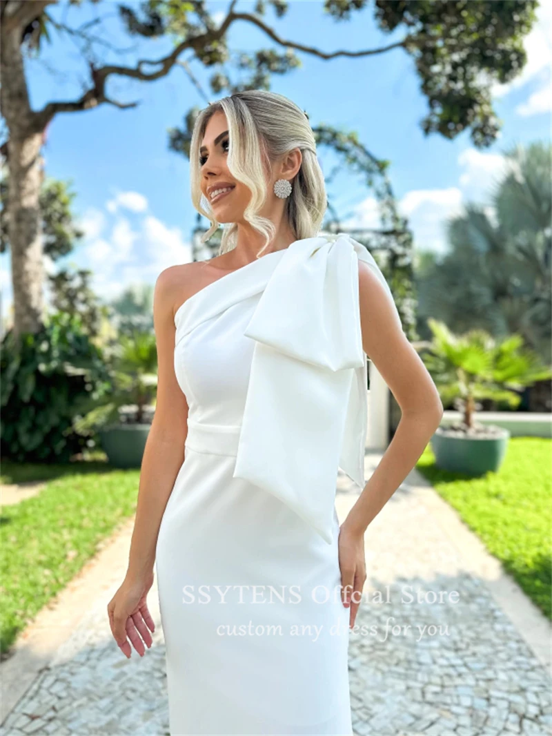 SSYTENS Simple White Wedding Dresses One Shoulder Backless Bridal Gowns Bridemaid Elegant Sleeveless Ankle-Length Bride Dress