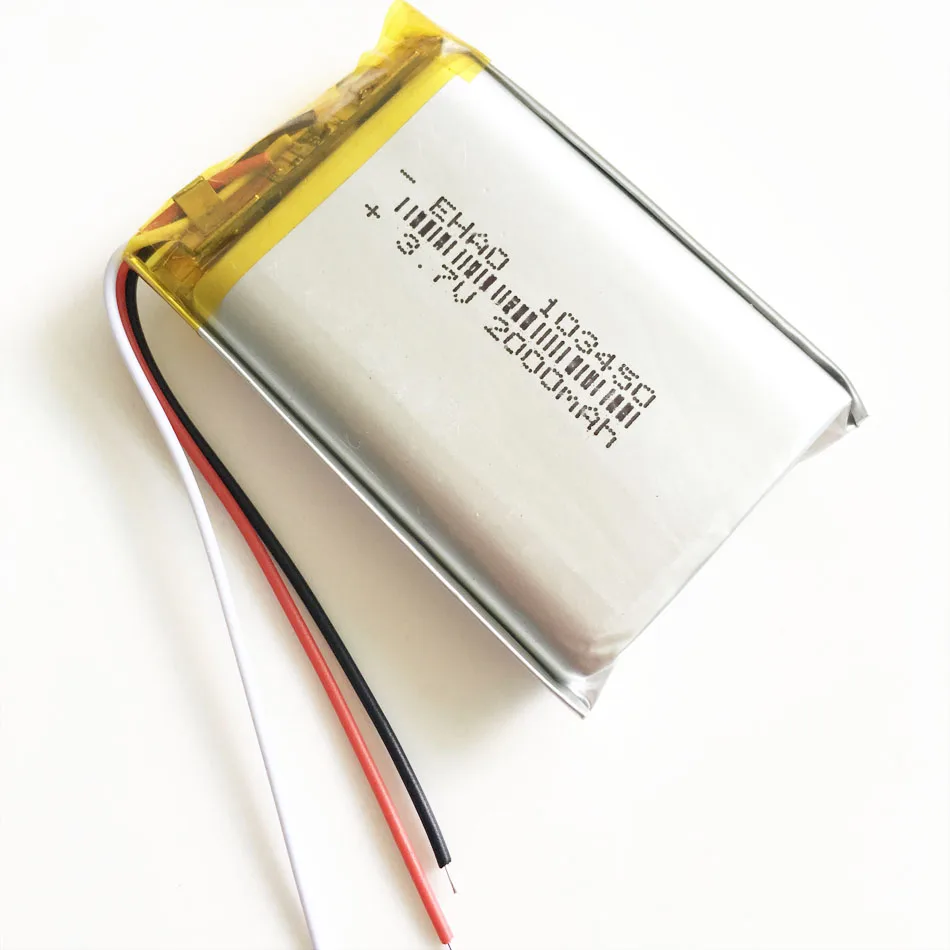 5 × قطعة 3.7 فولت 2000 مللي أمبير ليثيوم بوليمر يبو بطارية قابلة للشحن 103450 3 أسلاك لنظام تحديد المواقع DVD الهاتف المحمول اللوحي قفازات التدفئة