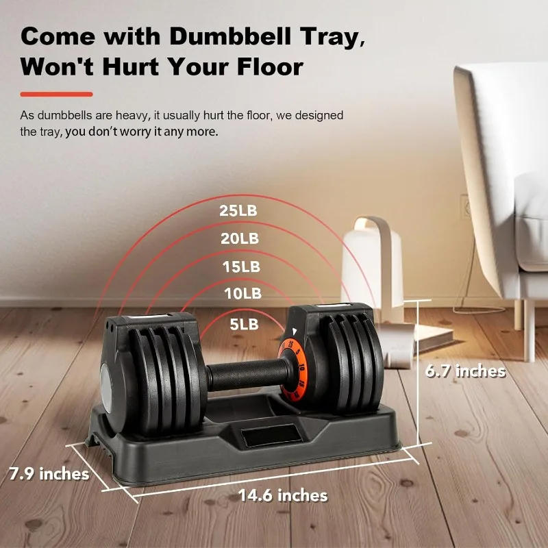 25/55 lbs Pair Adjustable Dumbbells Set Adjustable Weights Dumbbells Set for Men and Women with Anti-Slip Fast Adjust Weight