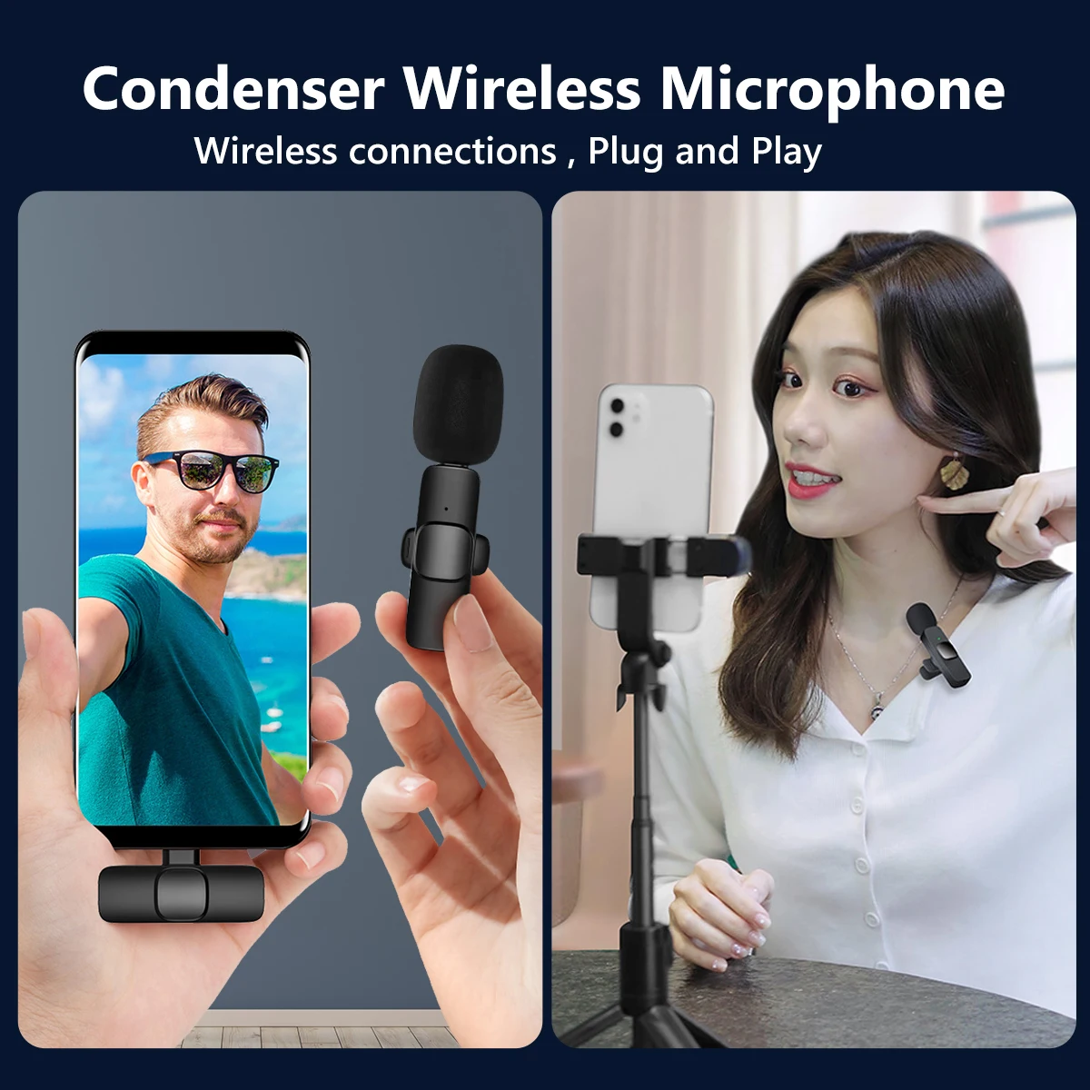 Type C Wireless Lavalier Microphone, Portable Audio Video Recording Mini Mic for Android Typec Live Broadcast Gaming Interview