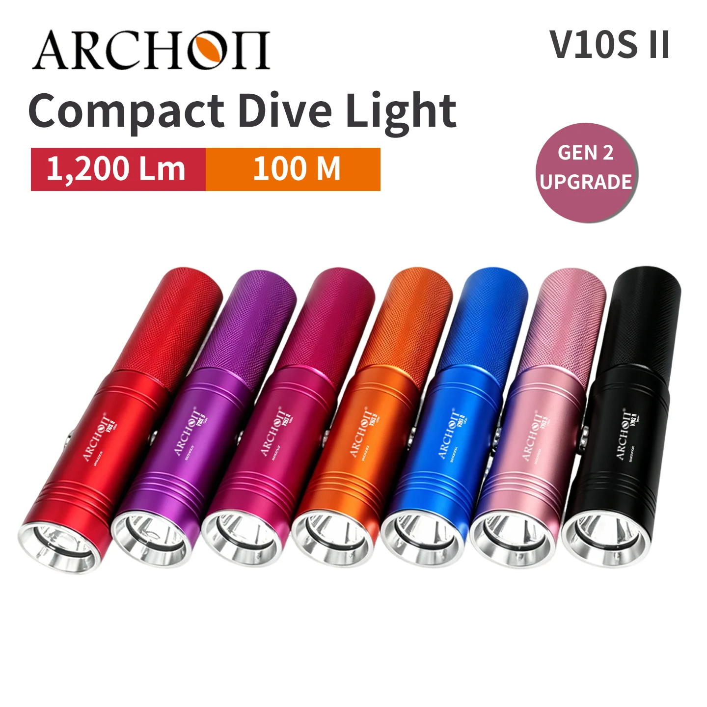 Archon V10S II Compact Dive Light 1200 Lm Waterproof Flashlight for up to 100 Meters without battery Underwater Use