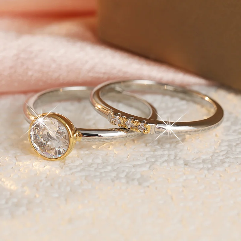 2pcs/set Elegant Fashion Layered Ring Set With Synthetic Zircon Accents Women's Ring Dating Banquet Temperament Jewelry