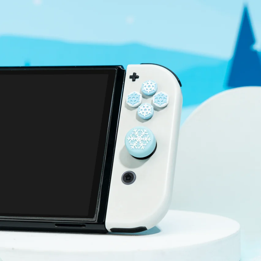 Snowflake D-pad Cross Button ABXY Key Sticker Joystick Thumb Stick Grip Cap Cover per Nintendo Switch Oled NS Joy-con Skin Case