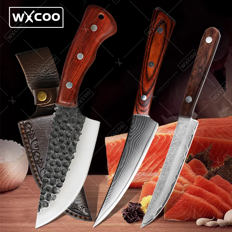 

WXCOO Kitchen Knife Hand-Forged Japanese Boning Stainless Steel Meat Cleaver Slicing Fruit Santoku Utility Knives Cooking Tools