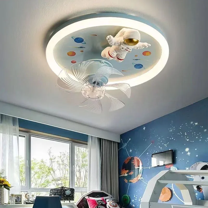 Imagem -04 - Ventilador de Teto Astronauta com Controle Remoto de Luz para Meninos e Meninas Lâmpada de Quarto Infantil Ventilador Giratório 360 ° Azul e Rosa 220v