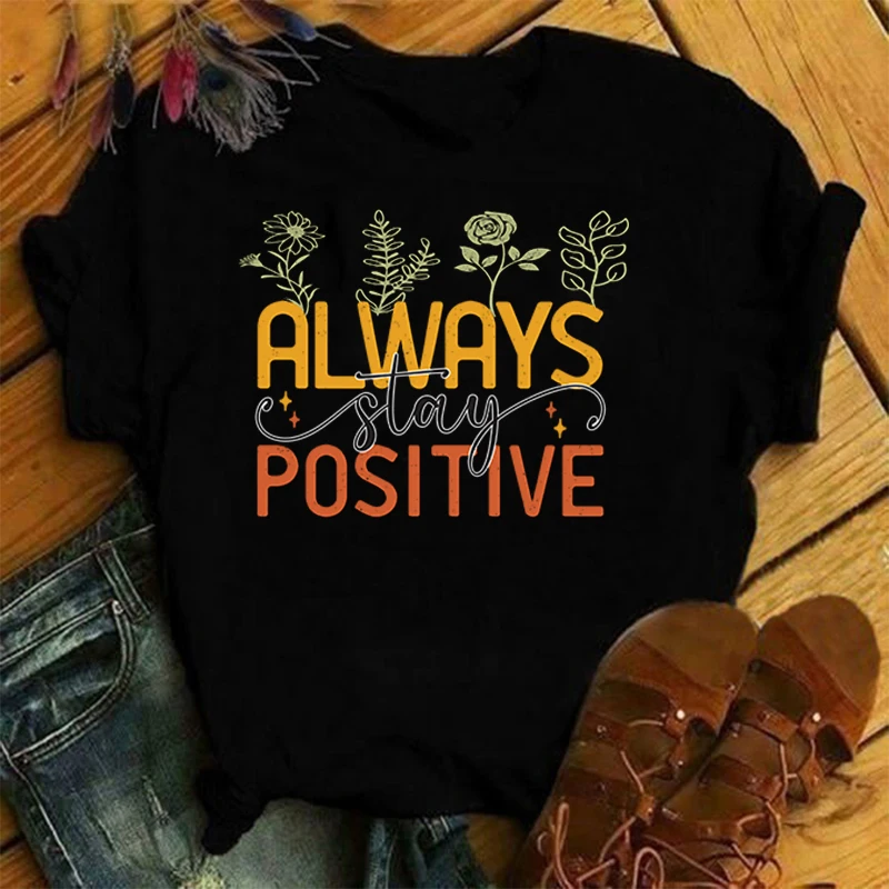 New Mental Health Always Stay Positive Print T Shirt Women Men Short Sleeve Tops Tees Summer Fashion Loose Casual T-Shirt